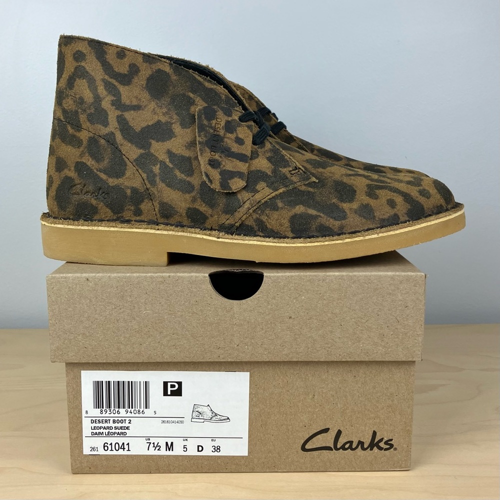 Clarks Women’s Size 7.5 M Desert Boot 2 Leopard Suede Brown Lace Up Boots NWB!